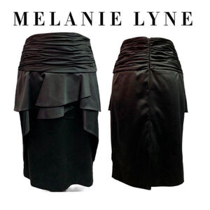 Melanie Lyne Black Satin Peplum Ruched Skirt Size 10